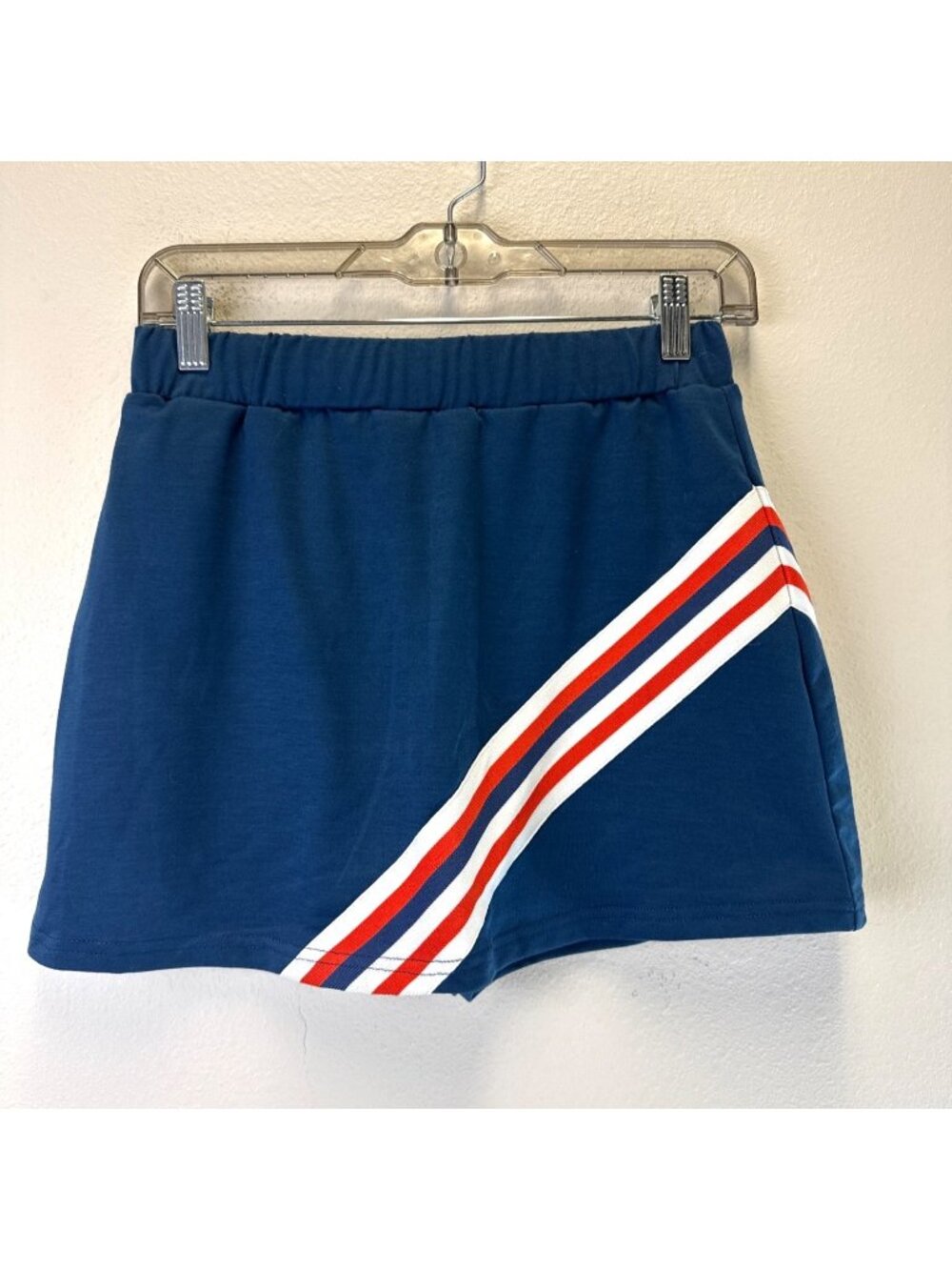 Chicnery Royal Blue Skort Red & White Striped Elastic Waist Soft Stretch Fabric